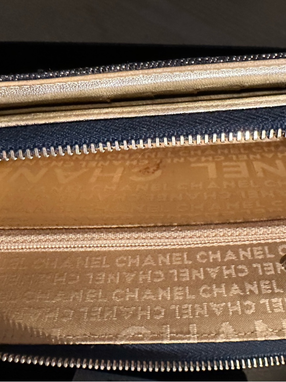 Chanel Denim Zip Wallet - Navy Blue with White Stitching - Picture 10 of 12